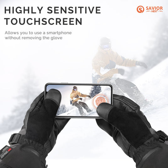 Savior Heated Ski Mittens 2.0 Upgraded  Bluetooth Control Waterproof Goatskin Palm